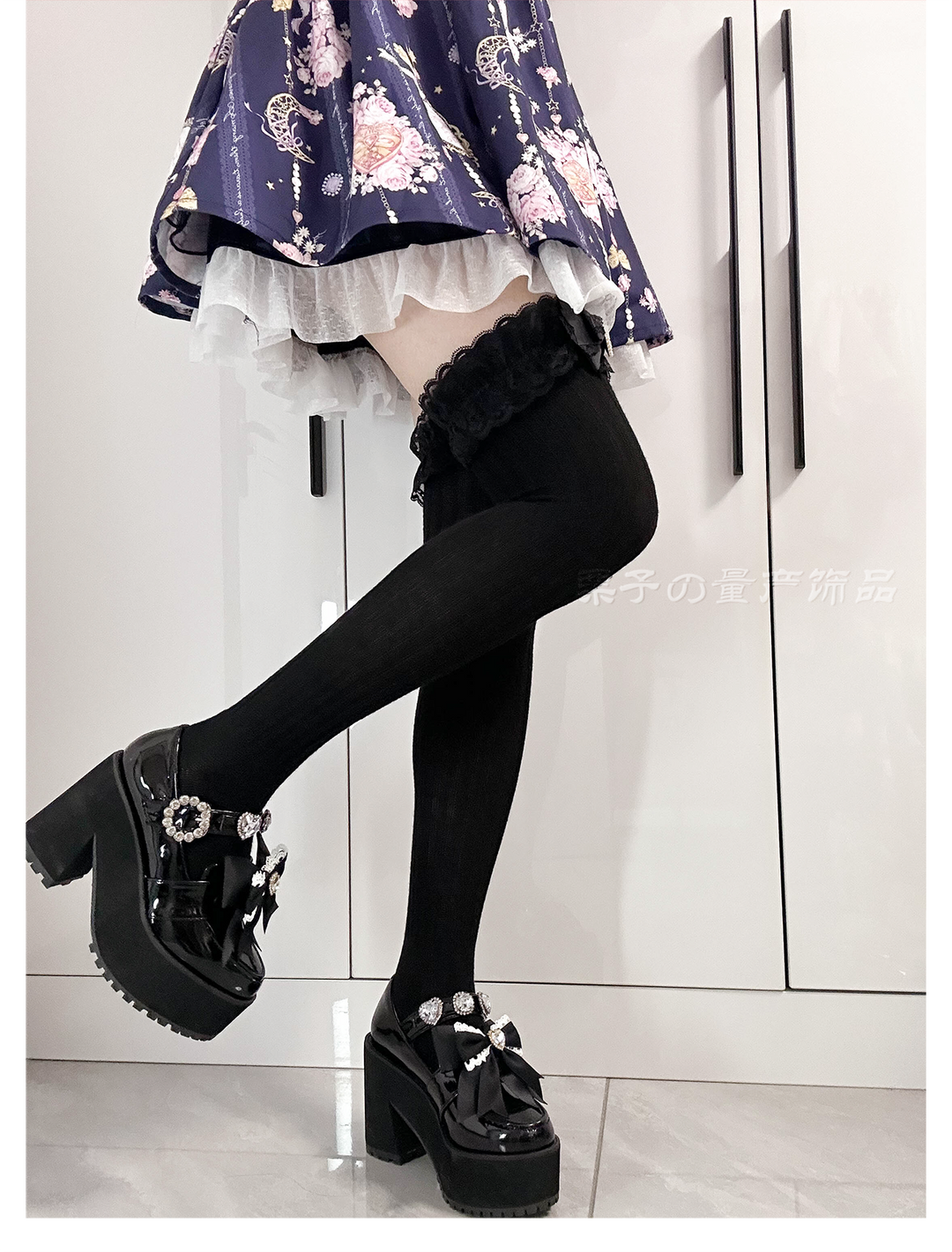 Jirai Kei Over-the-Knee Socks, Lace Cuffs 44008:793906