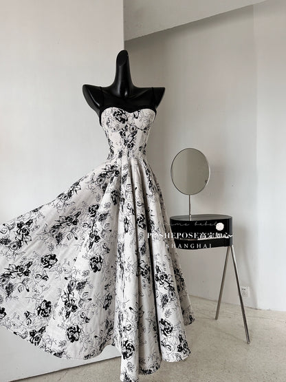 Elegant Corset Dress Strapless Brocade Satin Dress Sun-protection 36390:548504