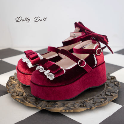 Lolita Shoes Round-Toe Platform Shoes With Velvet Bow 37132:552668