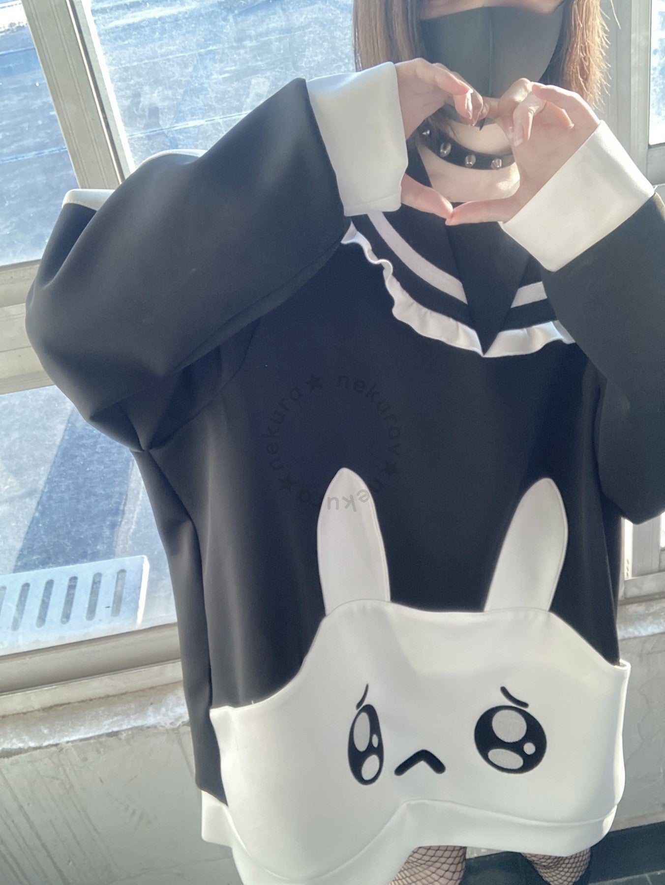 Jirai Kei Black White Hoodie With Bunny Design 29460:346914