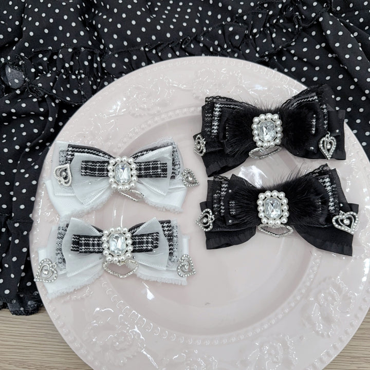 Jirai Kei Houndstooth Style or Fluffy Plush Hair Clips 45567:854715