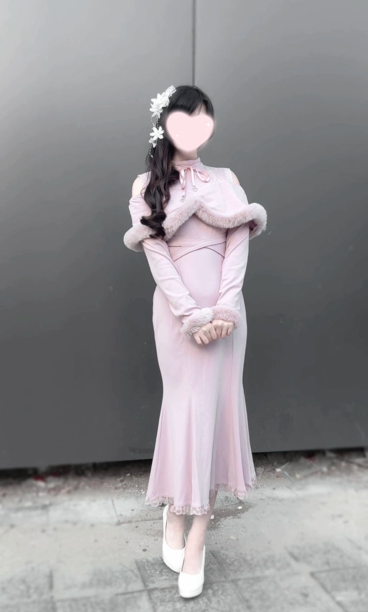 *针织长裙*虚拟天国原创设计量产型蕾服清楚系鱼尾裙日系露肩宅萌 44000:797363