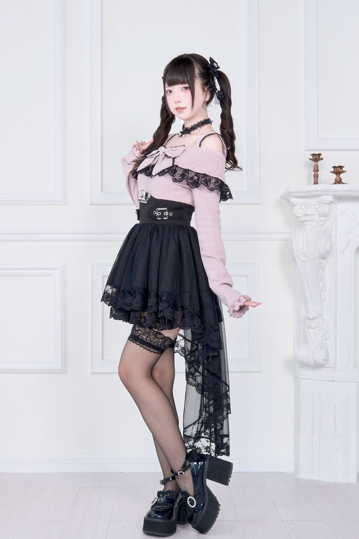 Faux Two-piece Jirai Kei Open Shoulder Dress 43866:787837