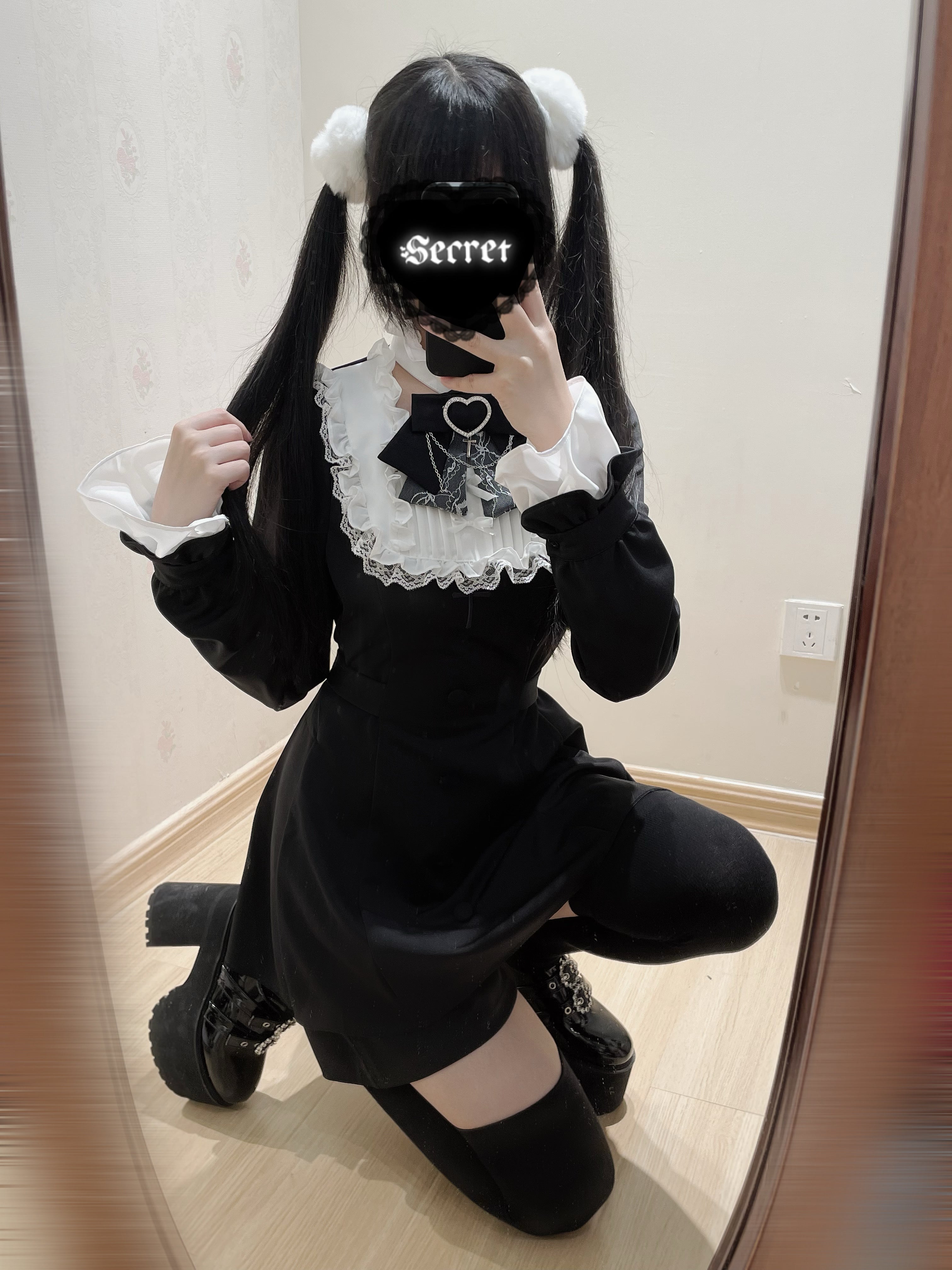 ☆shiona☆ 様　　　LACE COLLAR SET DRESS Black Jirai Kei Dress Set Lace Sailor Collar Dress Shorts