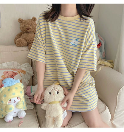 Kawaii Aesthetic Shirt Striped Short Sleeve Cotton Top 36562:518496
