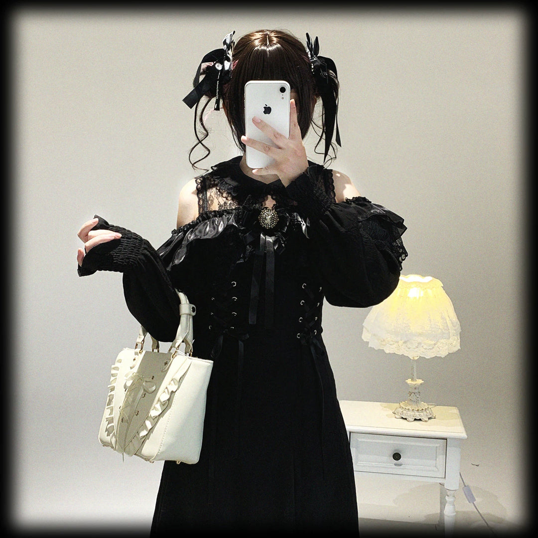 Elegant Long Open-Shoulder Dress, Subtle Floral Pattern 44473:809644