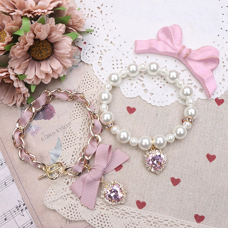 Jirai Kei Bracelets Pearl Hand Chain Double-layer Bracelets 38108:583132