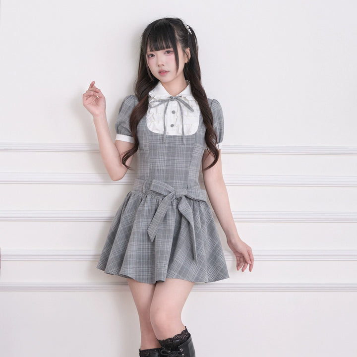 Summer Jirai Kei Plaid Dress, Layered Ruffle Chest 45197:839856