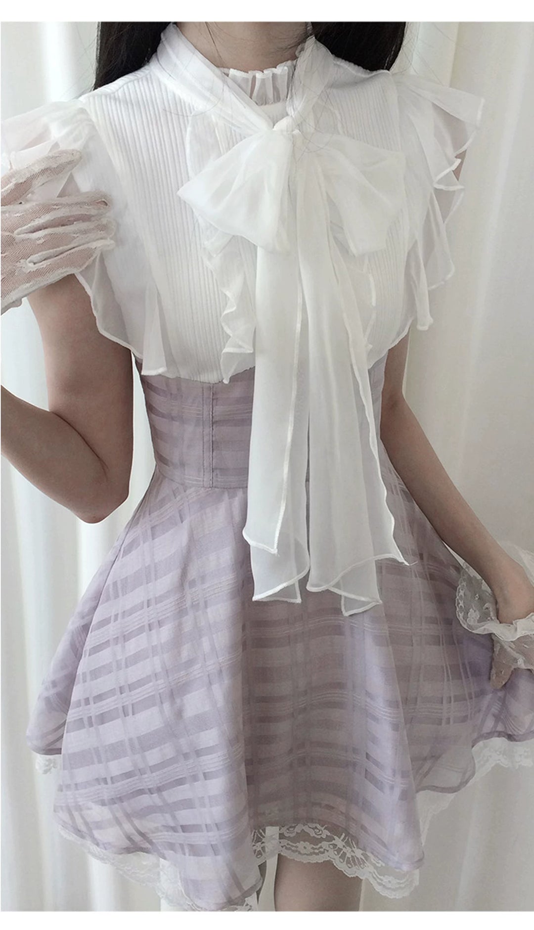 Sleeveless Seiso Kei High-Waist Dress, Purple Plaid Hem 44974:834222