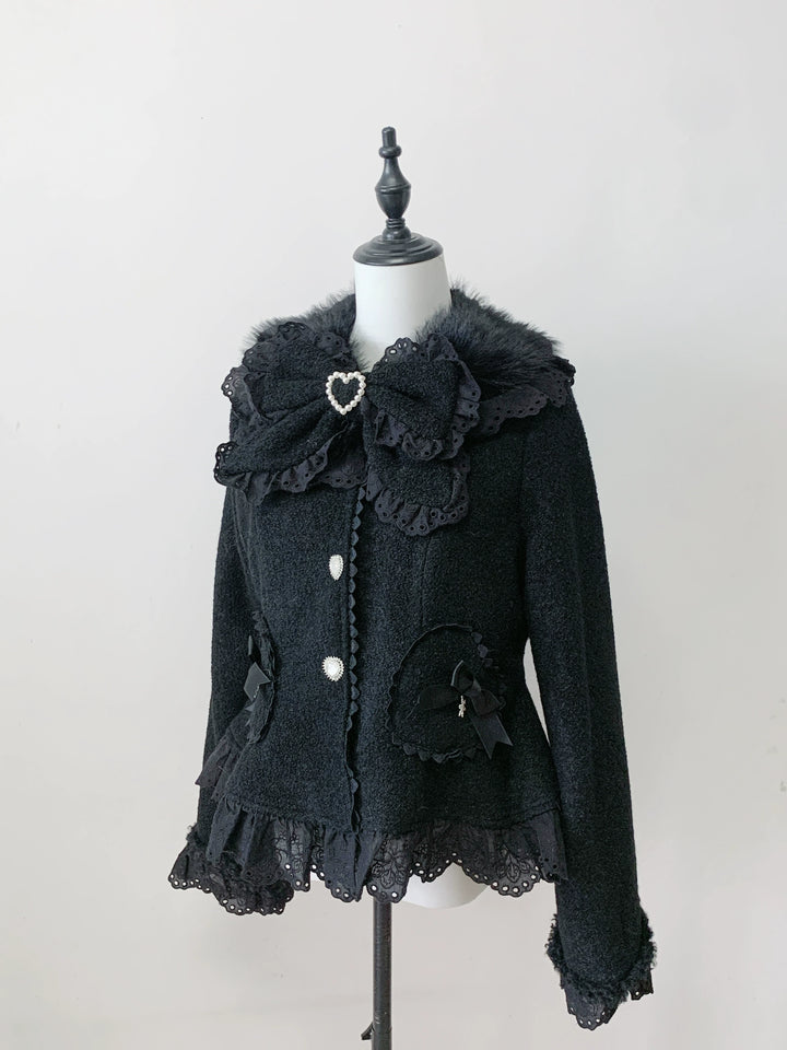 Wool-blend Ryousangata Short Coat, Heart-shaped Pockets (L M S) 44681:819310