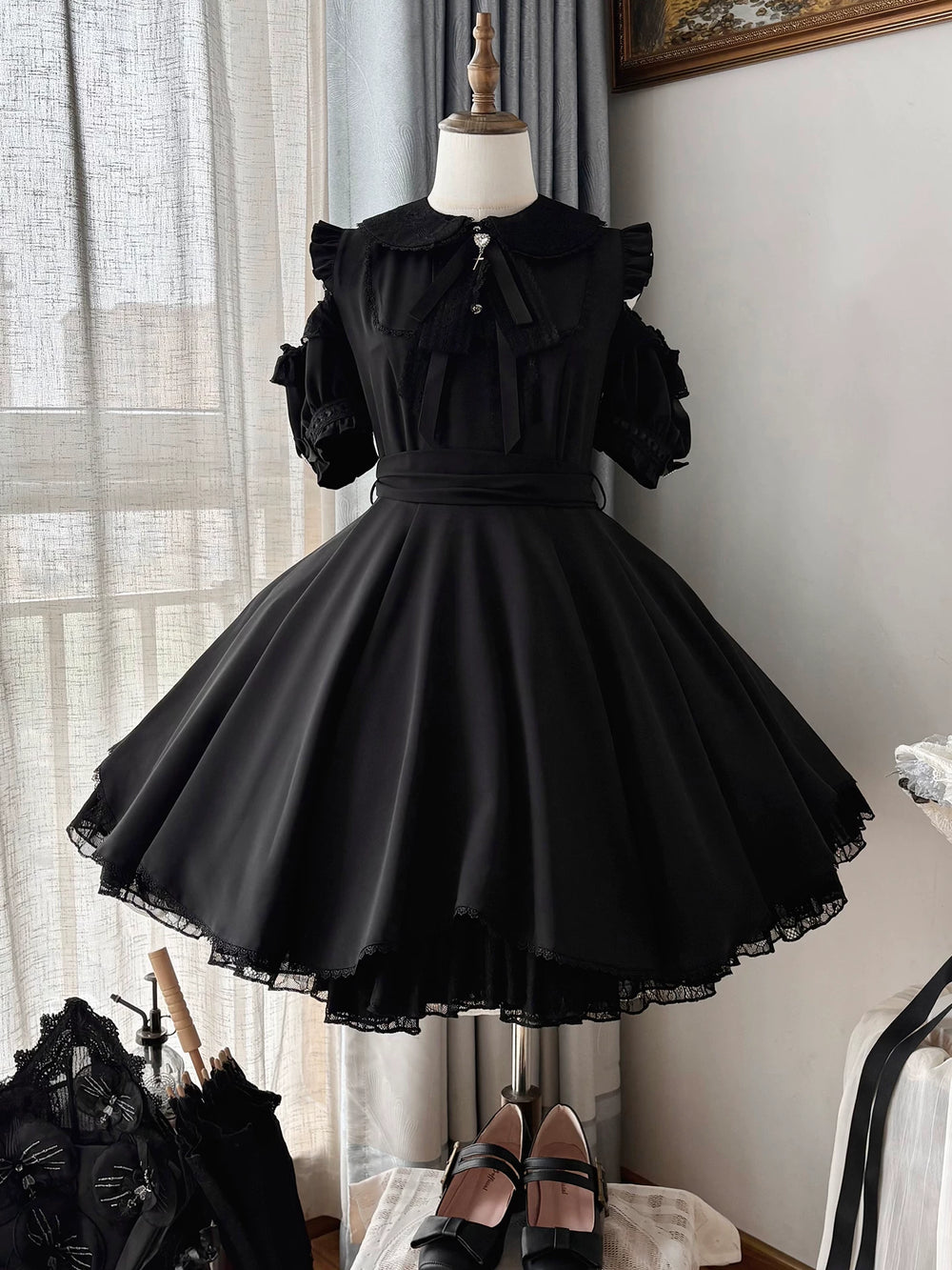 Seiso Kei Solid Lace Dress, Open Shoulder (2XL 3XL 4XL L M S XL) 45634:857919