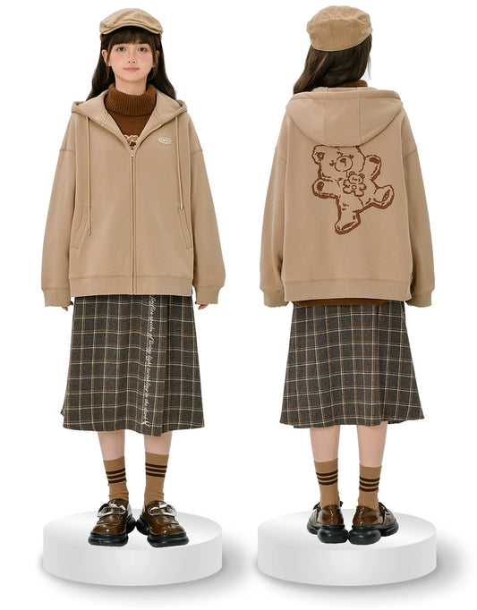 Retro Mori Kei Black Khaki Winter Hoodie Ovesized Fleece Coat 22702:328134