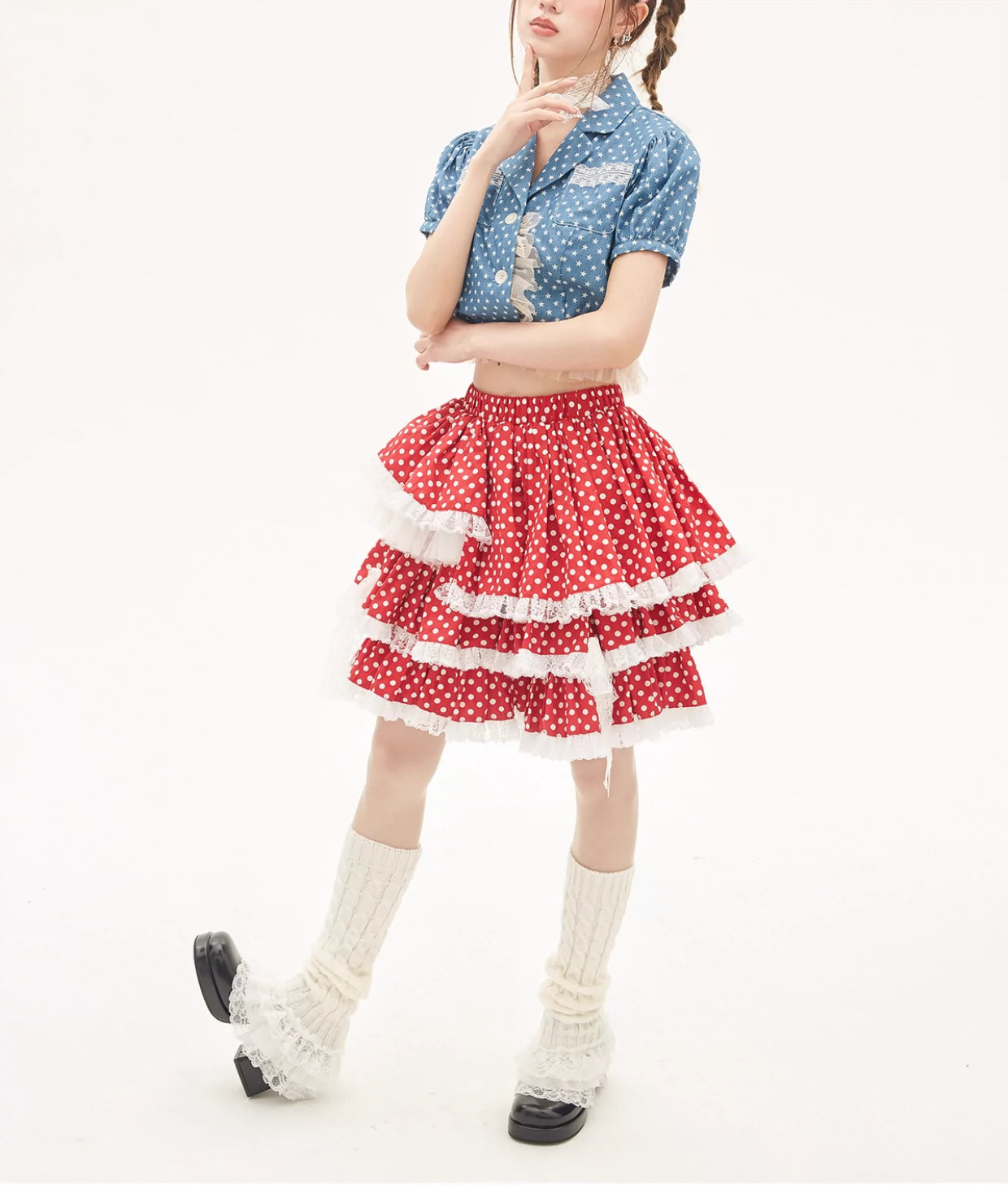 Lolita Skirt Retro Red Polka Dot Skirt 36150:542874