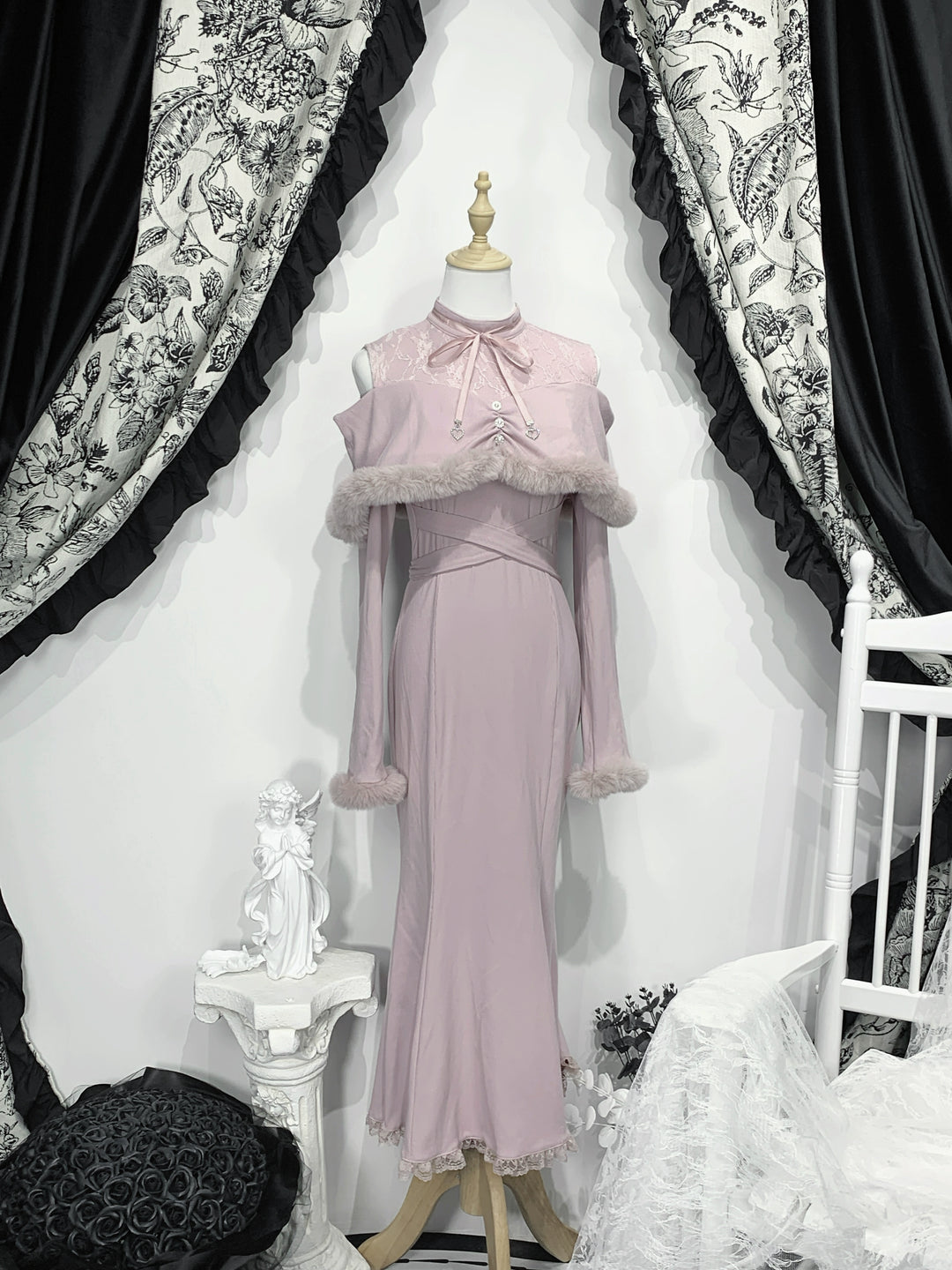 *针织长裙*虚拟天国原创设计量产型蕾服清楚系鱼尾裙日系露肩宅萌 44000:797382