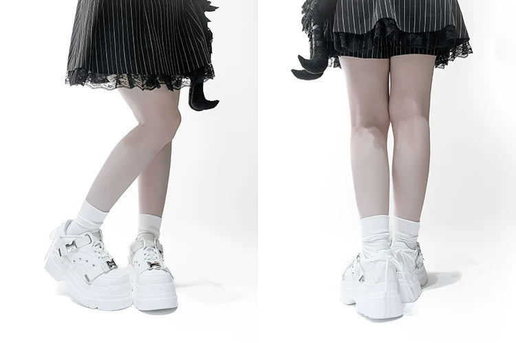 White/Black Punk High Platform Shoes, Metal Buckles 44400:807755