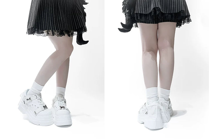 White/Black Punk High Platform Shoes, Metal Buckles 44400:807755