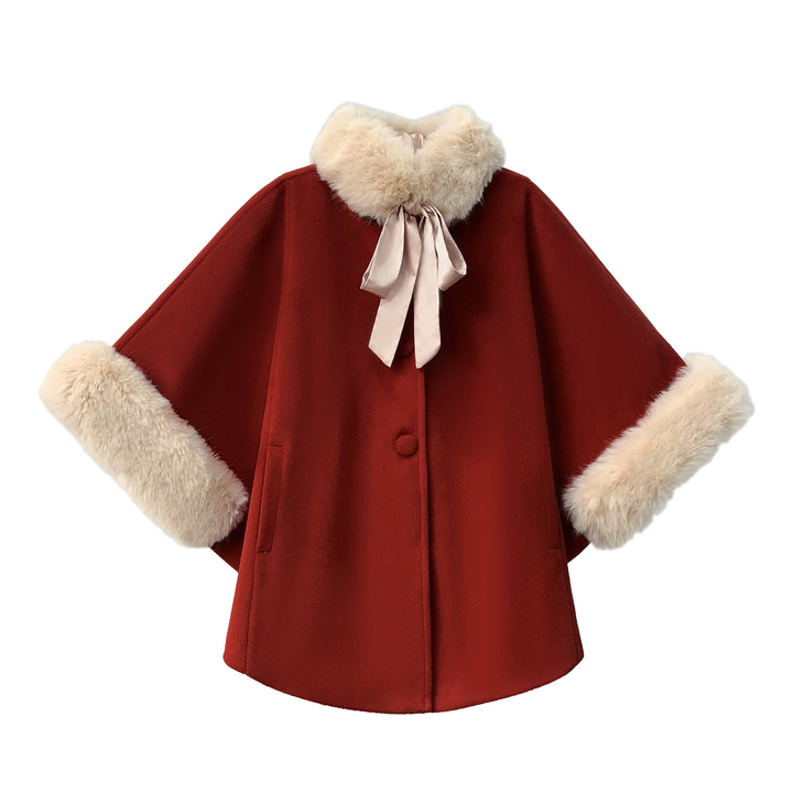 Christmas Woolen Blend Red Cloak, Beige Blouse (L M S XL) 44037:793479
