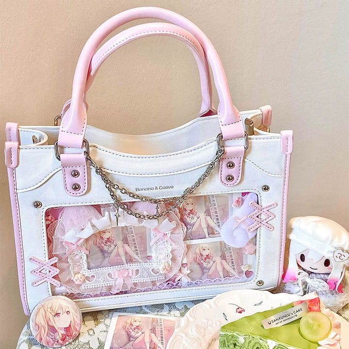 Y2K Square Shaped Ita Bag, Clear Window & Star Chain 45418:848179