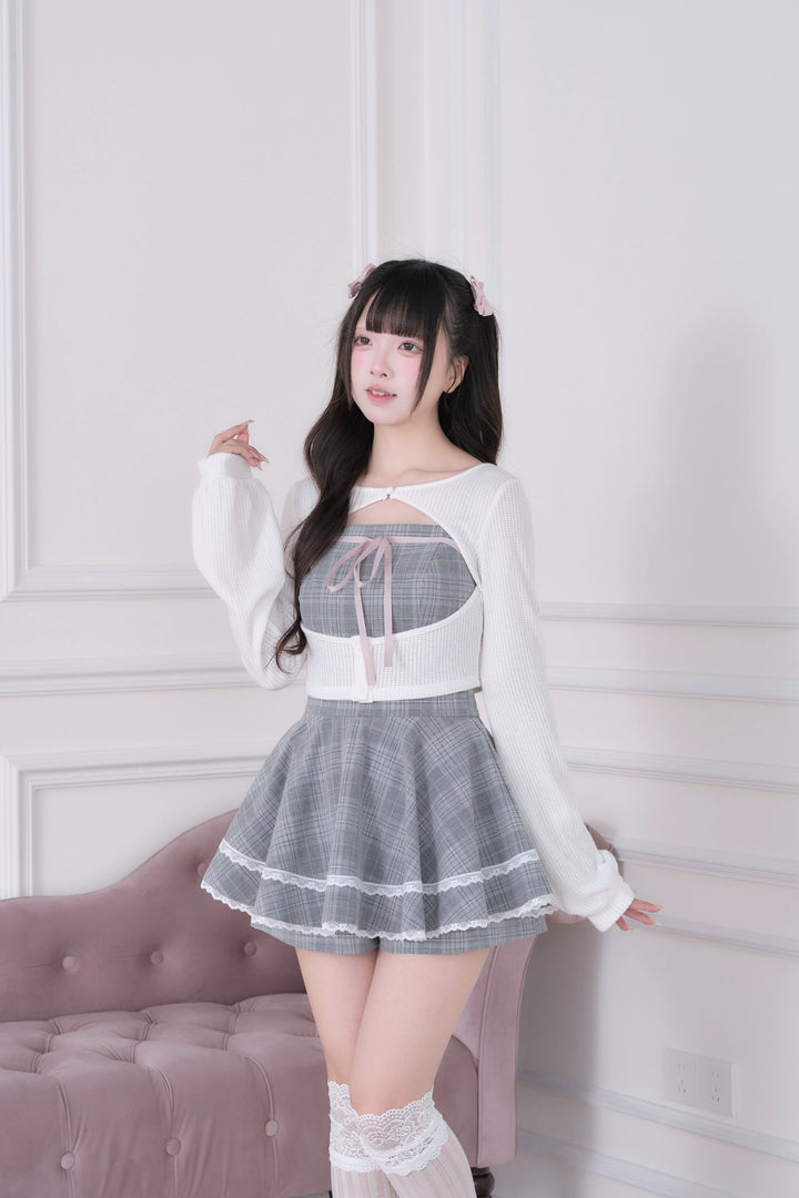 Ryousangata Plaid Dress, Knit Bolero & Elastic Shorts 44815:822704