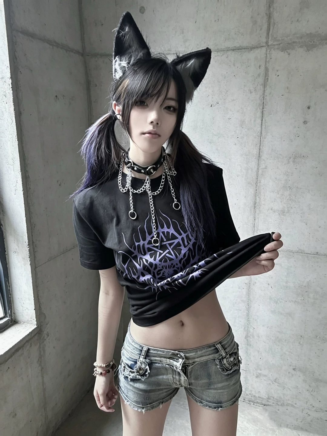 Cotton Subculture Cross Printed T-Shirt, Regular Shoulder 45696:859137