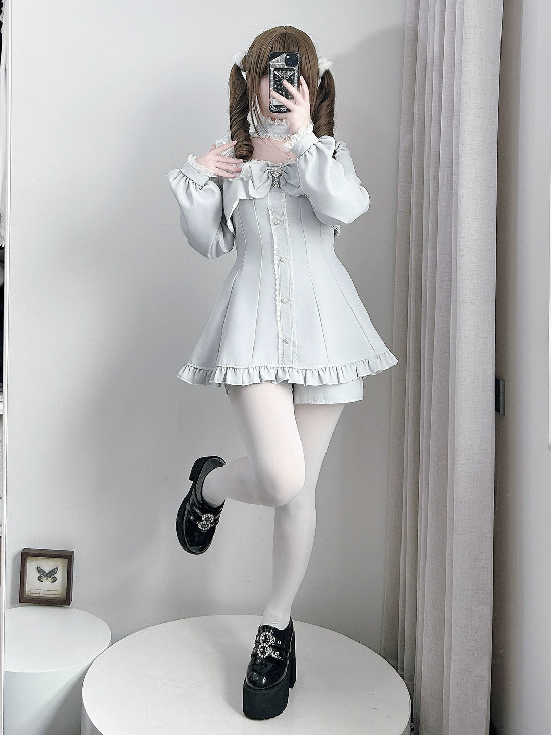 Jirai Kei Long Sleeves Dress, Pocketed Shorts 44197:808136