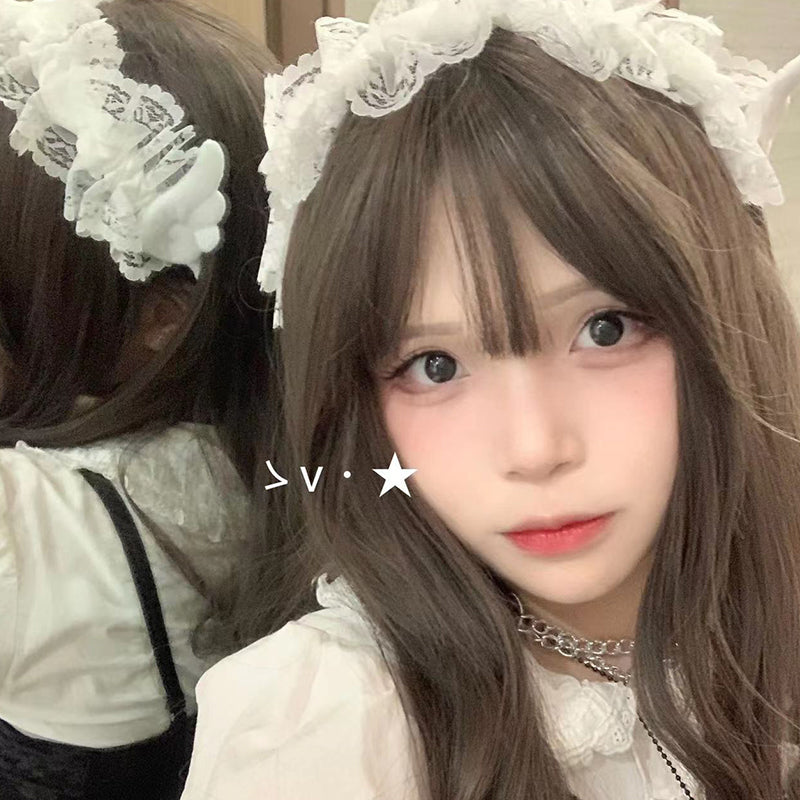 Jirai Kei White Black Angel Wings Lace Headband 21680:313360 21680:313360