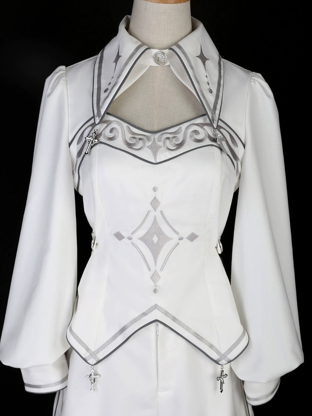 Cyberpunk Cloak Set White Hooded Cloak Top And Shorts 38820:602046