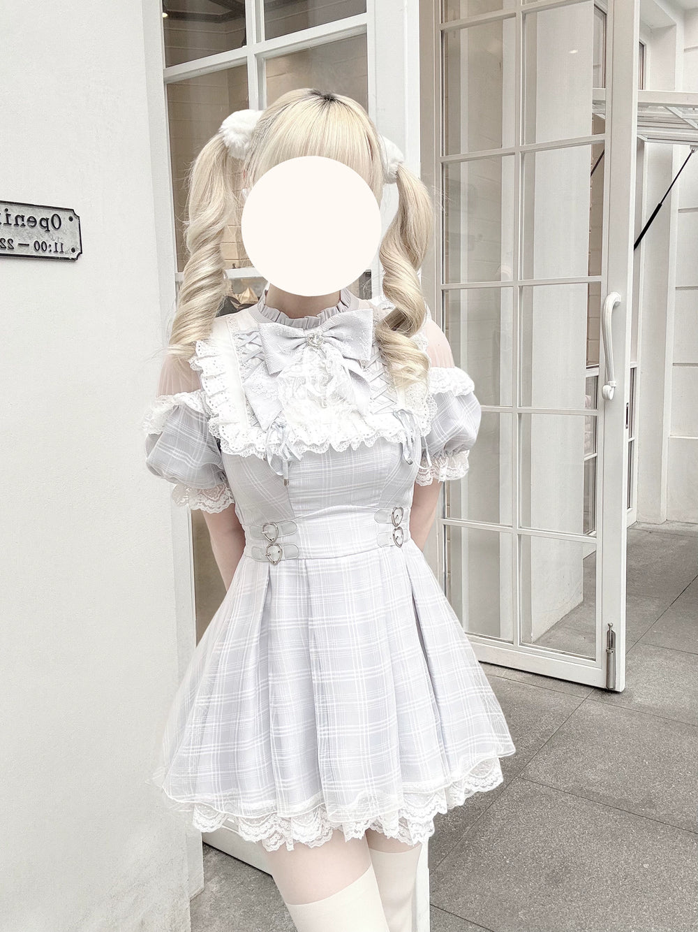 Mizuiro Jirai Kei Dress With Lace Open Shoulder & Collar Bow 43192:770438