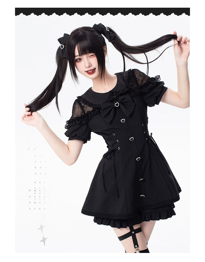 Jirai Kei Dress And Shorts Lace-up Short Sleeve Outfit 37750:565428