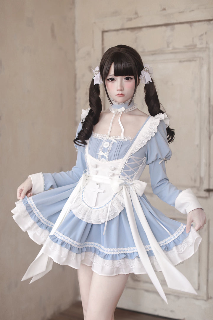 Ryousangata Water Blue Dress Set, Detachable Apron 44927:828869