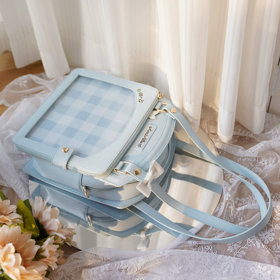 Kawaii Itbag Plaid Girl Large Capacity Handbag (Blue) 33788:485872