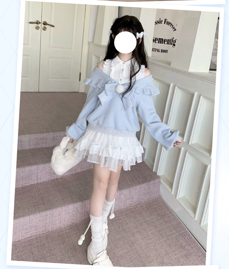 Open-Shoulder Tenshi Kaiwai Sweater, Tiered Ruffles Skirt 43775:786753