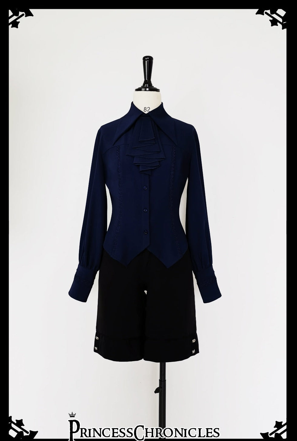 Ouji Lolita Shirt Black Blue Gray Blouse 35202:484219 35202:484219