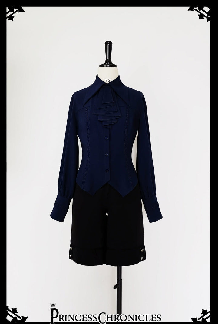 Ouji Lolita Shirt Black Blue Gray Blouse 35202:484649 35202:484649