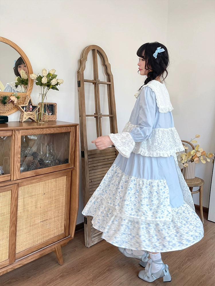 Mori Kei Skirt Patchwork Floral Skirt High Waist Cotton Skirt 36558:531146