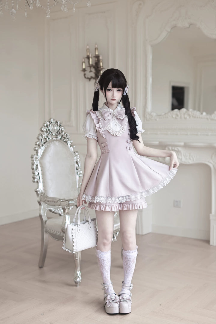 Ryousangata Pleated Hem Dress, Pearl-trimmed Neckline 45554:853350