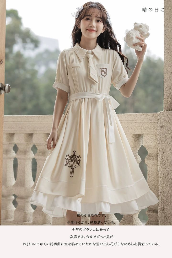 Preppy JK Uniform Dress A-line Princess Dress With Cape Multicolor 42437:760998
