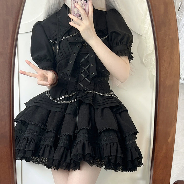 Gothic Lolita Dress Sweet Short Jumper Dress 38332:610810