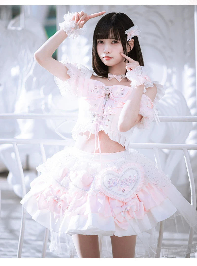 Chika Idol Outfit, Pink Heart-Decorated Top & Skirt 44770:827363