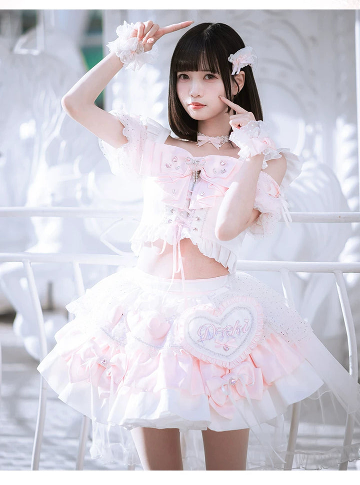 Chika Idol Outfit, Pink Heart-Decorated Top & Skirt 44770:827363