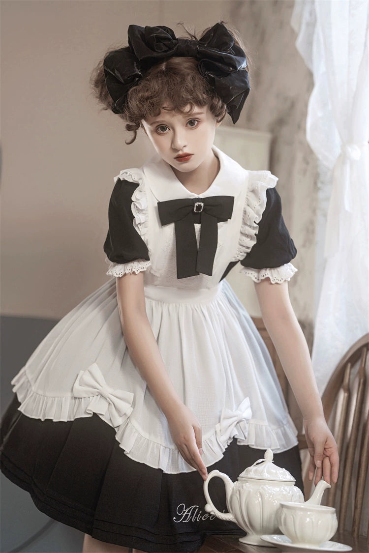 Classic Lolita Dress Short Sleeve Maid-style OP Dress With Apron 36474:562566