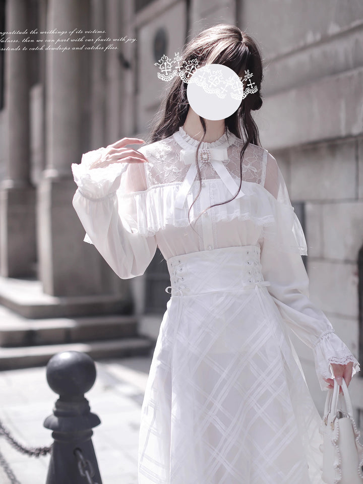 Seiso Kei White Blouse, High-Waist Skirt (L M S XL) 43758:784917