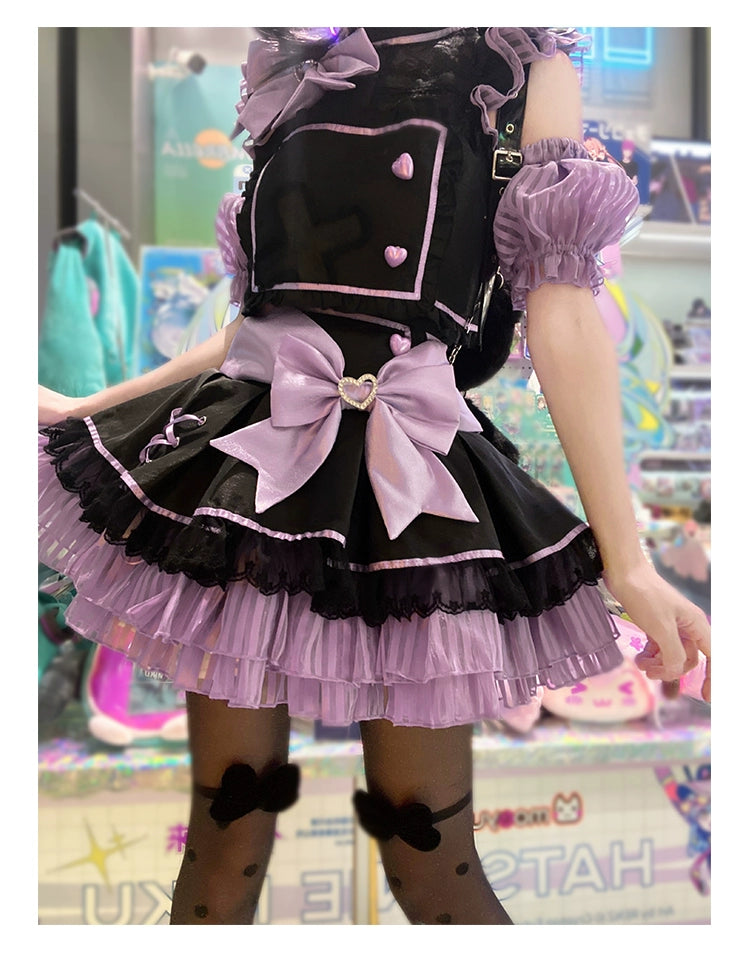 Jirai Kei Skirt Two-Piece Idol Stage Outfit Short-Sleeve Top and Skirt Set 41562:704870