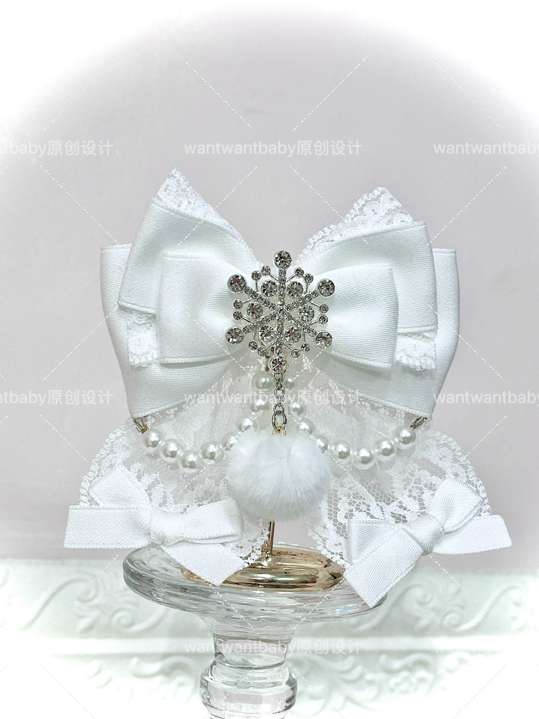Ryousangata Ribbon Bow Hair Clips, Snowflake Rhinestone 44196:803519