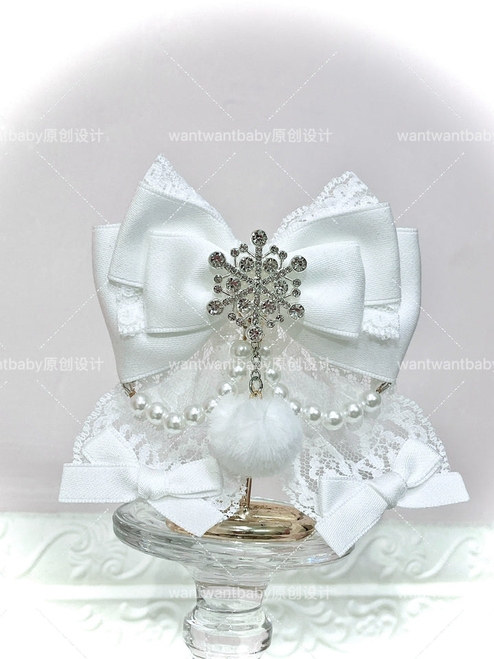 Ryousangata Ribbon Bow Hair Clips, Snowflake Rhinestone 44196:803519