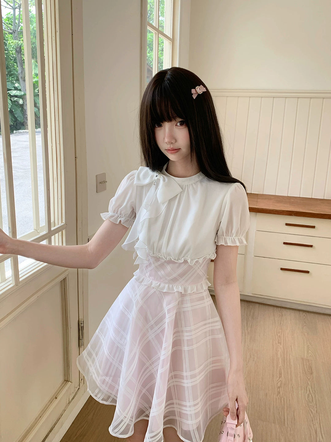Seiso Kei High Waist Dress, Diamond Grid Tulle Hem 45623:858534