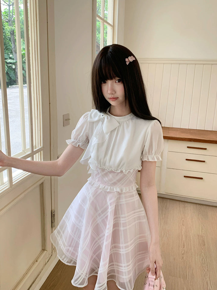 Seiso Kei High Waist Dress, Diamond Grid Tulle Hem 45623:858534