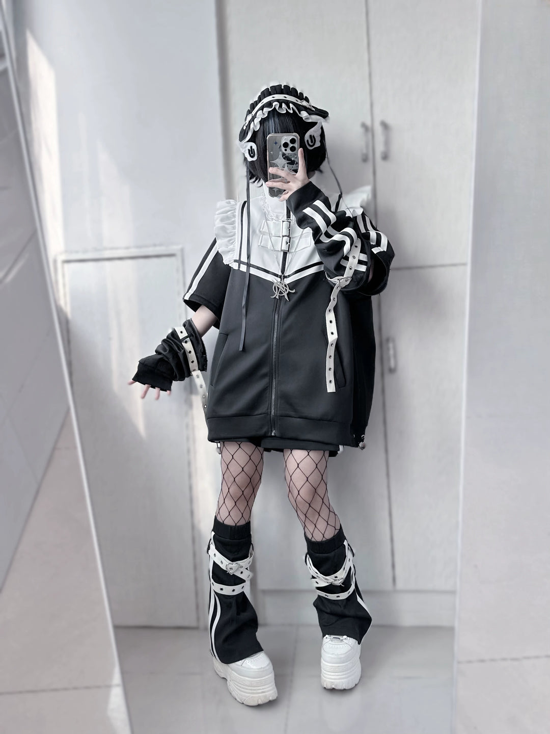 Jirai Kei Outfits Set Gray Black Jacket And Shorts Set 35728:502738