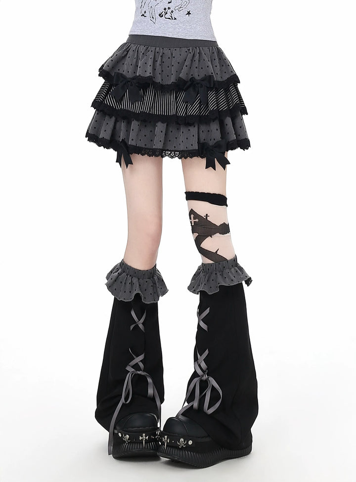 Polka Dot Subculture Skirt, Ruffled Leg Warmers (L M S) 45529:852140