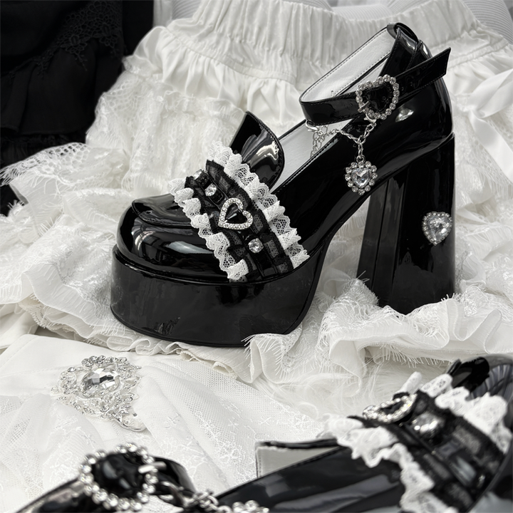 Jirai Kei High-Heeled Shoes, Lace Overlay 43987:790458